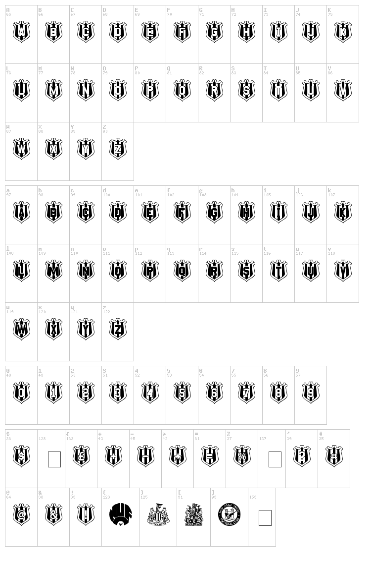NUFC Shield font map